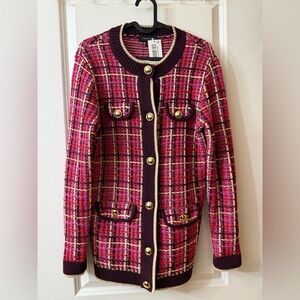 Ann Taylor Pink Plaid Blazer with Gold Accents
